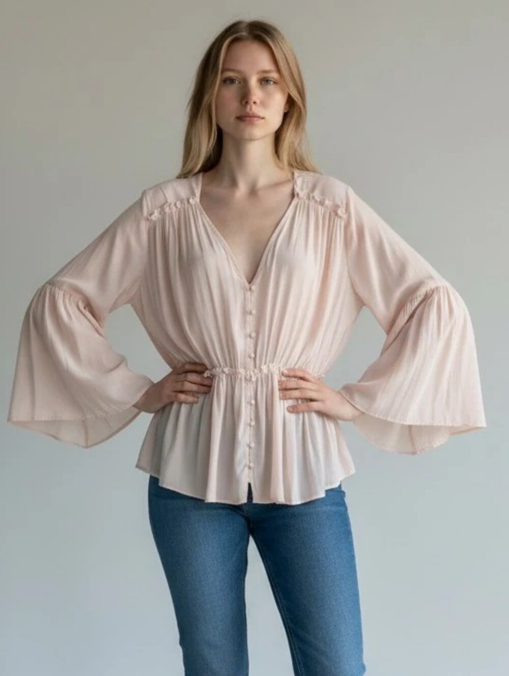 Ro & De Soft Blush Pink Shell Top